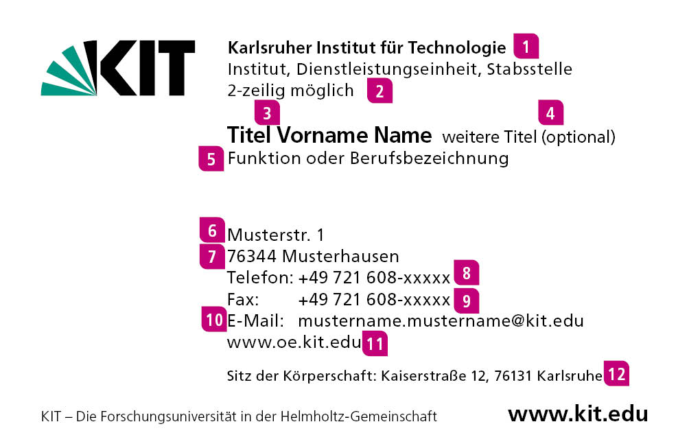 Aufbau von Visitenkarten